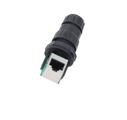Conector de Sinal Impermeável IP67 RJ45 para Painel com Tensão de Operação de 125V e Material de Nylon PA66